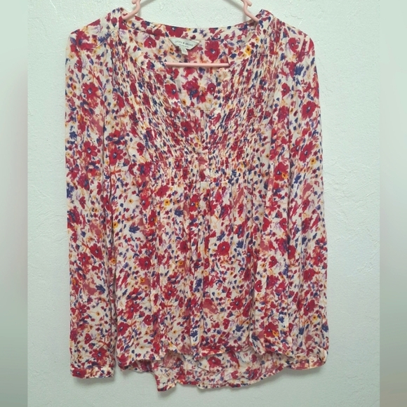 Lucky Brand Floral Pullover V Neck Long Sleeve Women's Blouse Size M - Picture 1 of 4